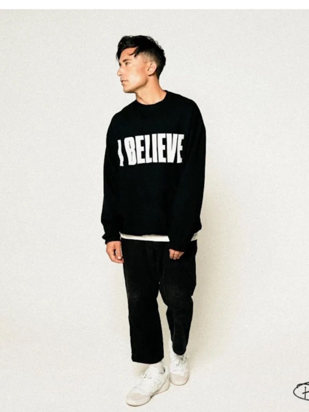 Black 'I Believe' Crewneck Sweatshirt